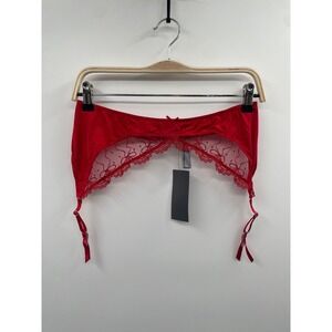 NWT Savage X Fenty Loveline Satin Garter Belt Women's Large Red Sexy Rigid Lace